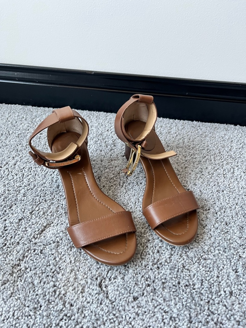 Michael Kors Women's Brown Open Toe Ankle Strappy Block Heel